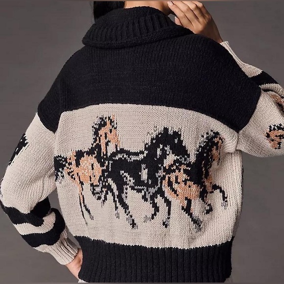 Anthropologie Pilcro Horse Graphic Cardigan Sweater Rare Find Size M - Picture 2 of 12